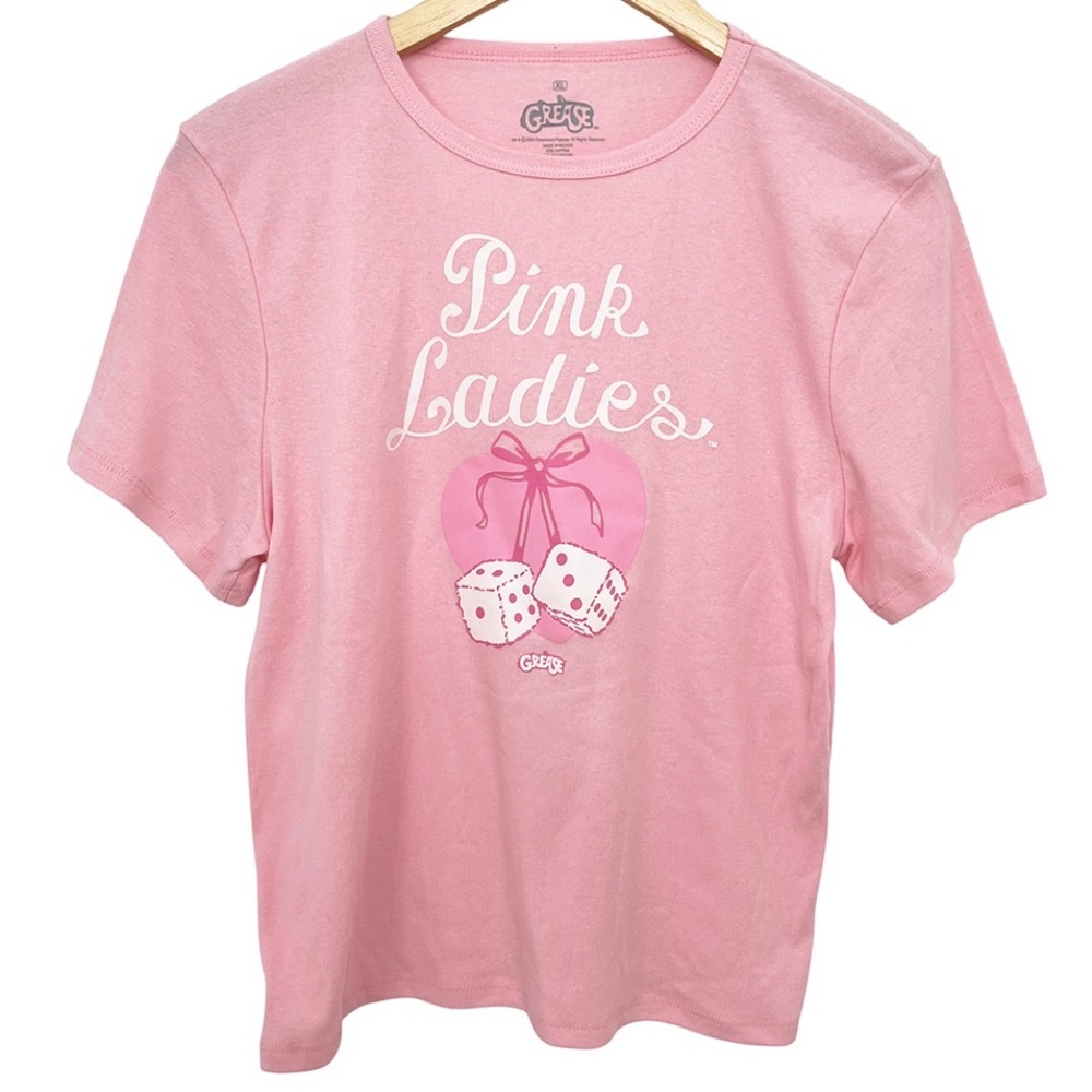 NWOT Grease Pink Ladies Fuzzy Dice Heart T-Shirt XL